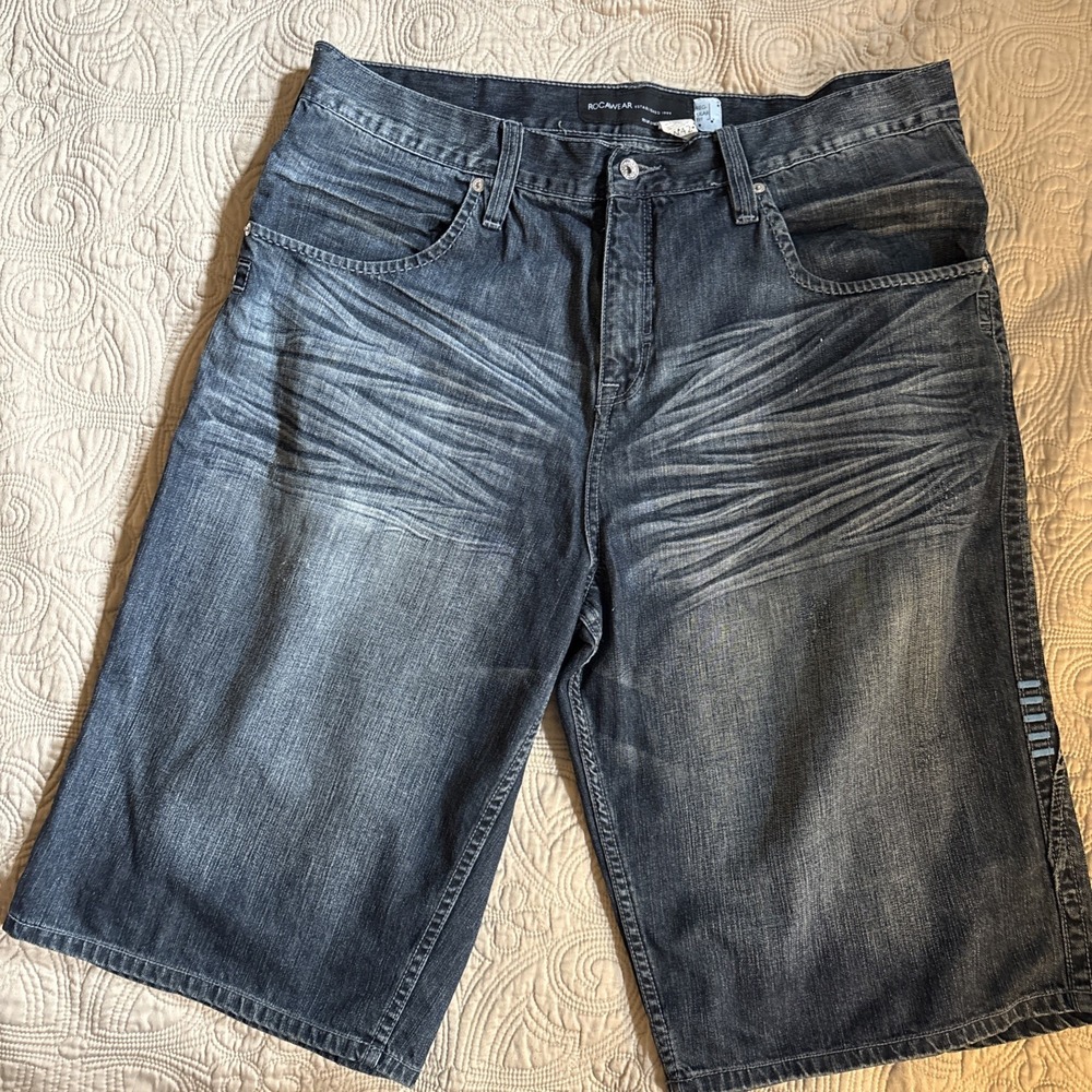 Vintage Rocawear Denim Jean Shorts Mens Size 42 Baggy Hip Hop Skater Grunge Y2K